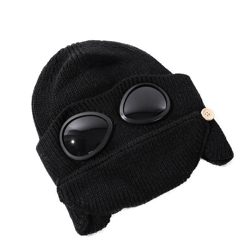 Otoño y invierno nuevo doble engrosado piloto sombrero de punto padres-hijos máscara cálida coreana gafas sombrero de lana para hombres y mujeres