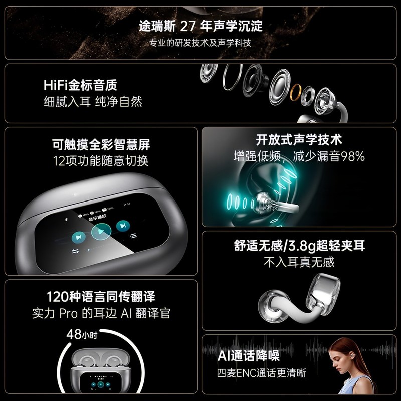 跨境智能ai翻译蓝牙耳机骨传导降噪2025新款无线耳机久戴不痛批发|undefined
