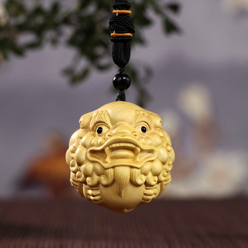 黃楊木雕獅子頭貔貅手球手部按摩實木家居動物送禮長輩手把件掛件