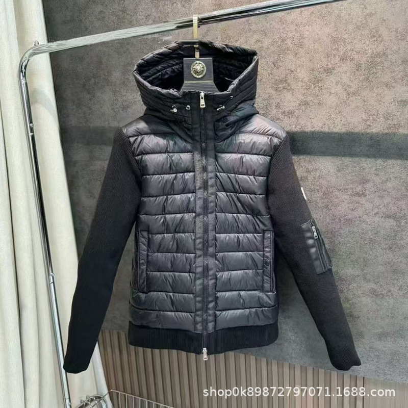 Cross-border ready-to-ship Mongia down jacket, knitted patchwork design, unisex hooded white duck down coat, European casual jacket Cross-border ready-to-ship Mongia down jacket, knitted patchwork design, unisex hooded white duck down coat, European casual jacket