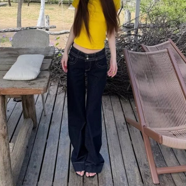 American Retro Low-Waist Straight Flared Jeans for Women, New Spring/Summer Style, Slim Fit, Height-Enhancing, Slimming Straight-Leg Pants