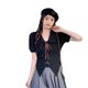 Large size sweet and spicy style polo collar strap design short sleeve shirt summer new bubble sleeve chic short top