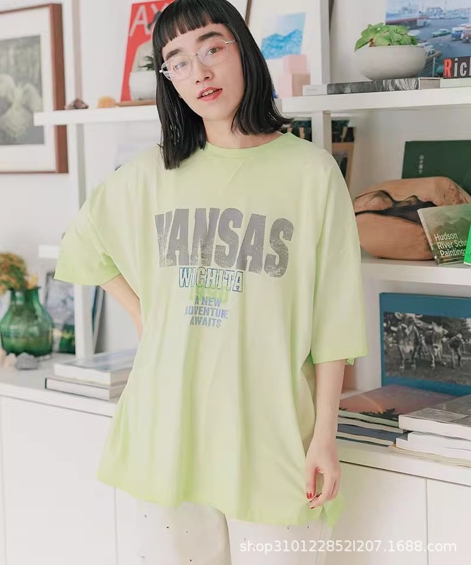 2025 新作夏日本ニコトップカジュアルレイジースタイルルーズダメージレタープリントミドル丈 Tシャツ|undefined