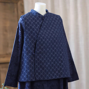 S083 Spring and Autumn New Jacquard Cotton and Linen Zen Collar Chinese Buckle Cotton and Velvet Vest