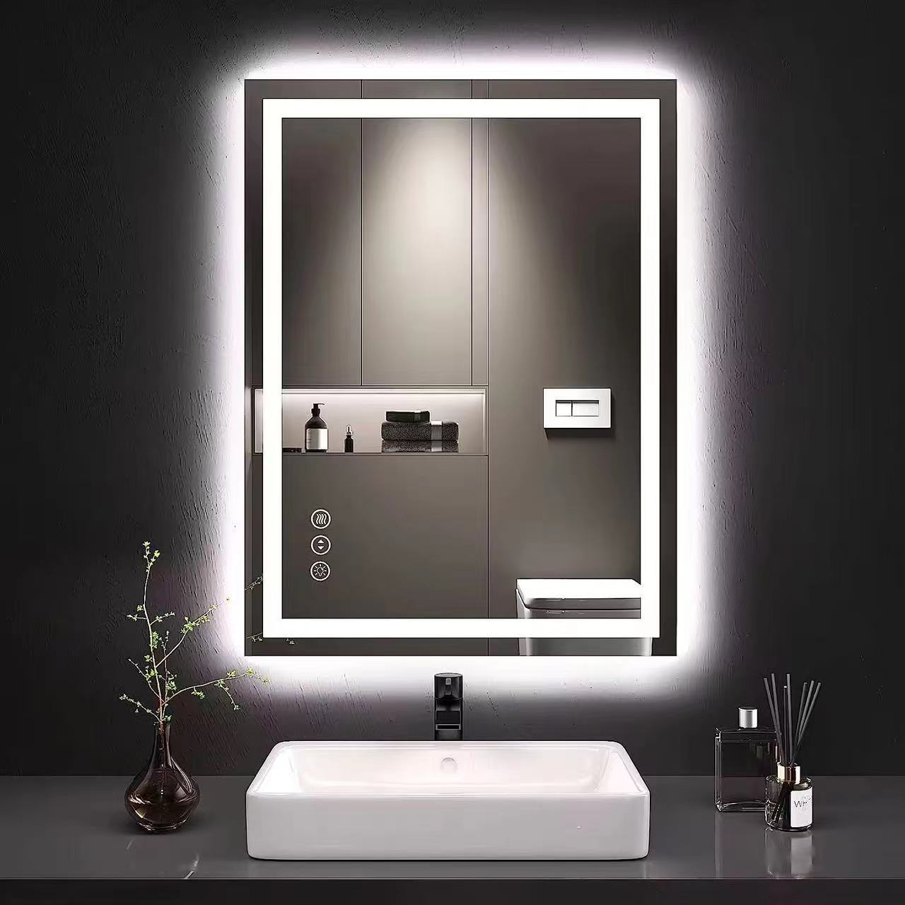 Amazon comercio exterior transfronterizo América del Norte cuadrado desempañado baño espejo baño lámpara LED espejo táctil espejo inteligente