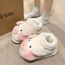 宝贝猪高帮棉拖鞋女士秋冬室内可爱卡通厚底加绒加厚保暖防滑棉鞋