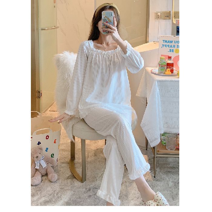 Al por mayor transfronterizo otoño nueva explosión imitación de algodón pozo rayas pantalones de manga larga pijamas princesa dulce ropa doméstica