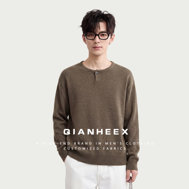 【Simple and Stylish】Vintage Old Money Style Men's Henley Collar Sweater, Solid Color Long Sleeve Knit Versatile Top for Autumn and Winter 【Simple and Stylish】Vintage Old Money Style Men's Henley Collar Sweater, Solid Color Long Sleeve Knit Versatile Top for Autumn and Winter