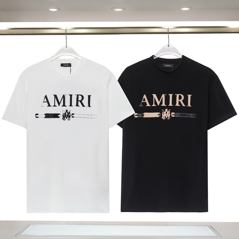 Long-term stock Amiri23 years spring and summer letter logo printed shirt do old treatment personality men's short sleeve T-shirt
