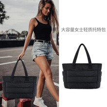 跨境大容量轻质托特包羽绒绗缝手提电脑包高级感女士蓬松单肩包