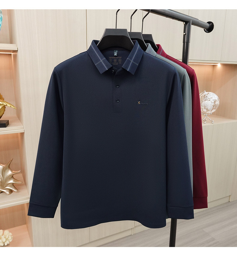 Áo polo nam dài tay cổ bẻ phong cách công sở, chất liệu co giãn không nhăn — Tây Tạng chi tiết 12