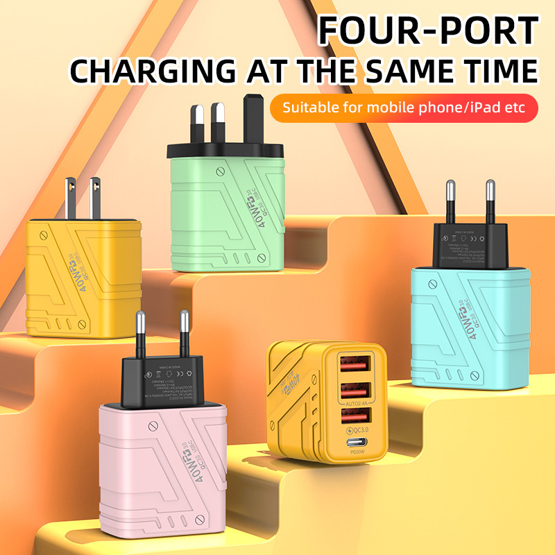 3USB+PD携帯電話充電器、マルチUポート、ヨーロッパおよびアメリカ標準、英国標準、4ポート急速充電ヘッド、新しいプラグを越境供給|undefined