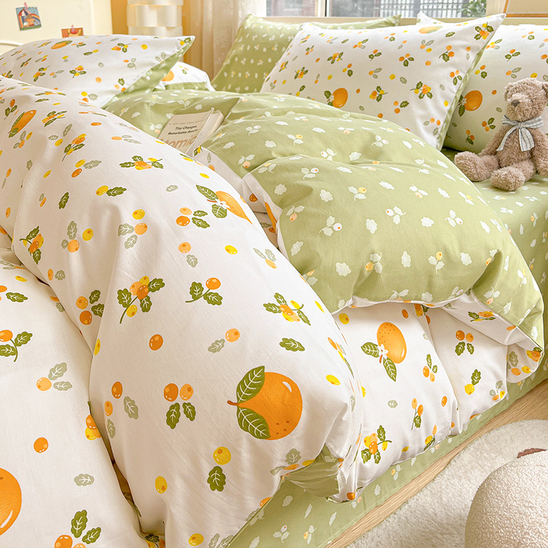 Juego de cama de algodón fresco de cuatro piezas de algodón 2025 nueva sábana cubierta de edredón dormitorio individual juego de tres piezas