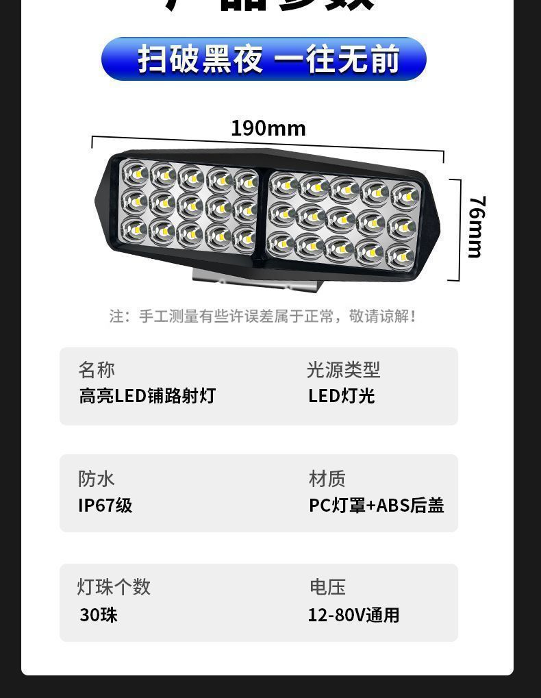 Car Lights Led Strong Light Super Bright High and Low Beam 12V-80V Electric Vehicle Tractor Headlight Four-Wheel Vehicle Light Spotlight Modification