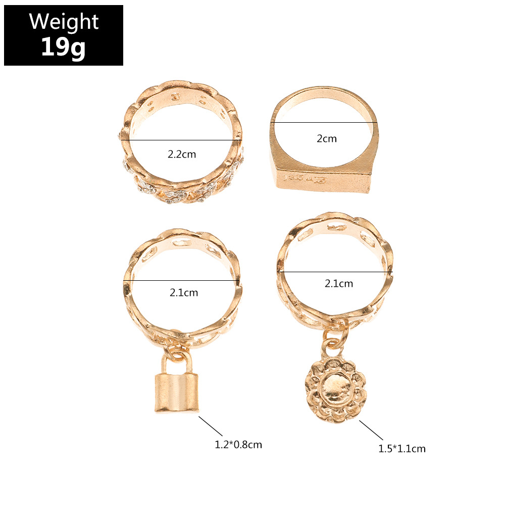 Fashion Micro-inlaid Diamond Hollow Lock Letter Tacking Ring Set display picture 1