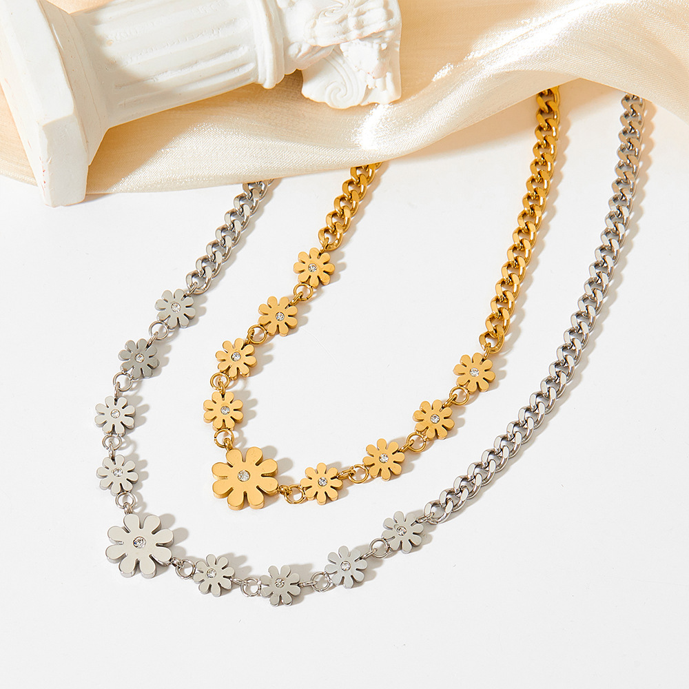 Fashion Flower Stainless Steel Titanium Steel Plating Inlay Zircon Bracelets Necklace