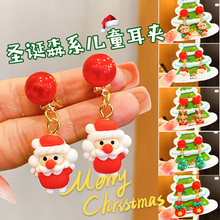 Christmas children's ear clip earless earrings cute cartoon old Elk tassel girls' earrings cross-border new
