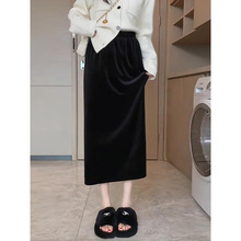 金丝绒半身裙女春秋冬新款高级感百搭显瘦小个子直筒加绒包臀裙子
