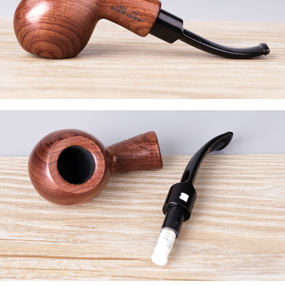 木香实木烟斗跨境外贸pipe专供弯柄马鞍烟嘴花梨木烟斗木质手工斗-阿里巴巴