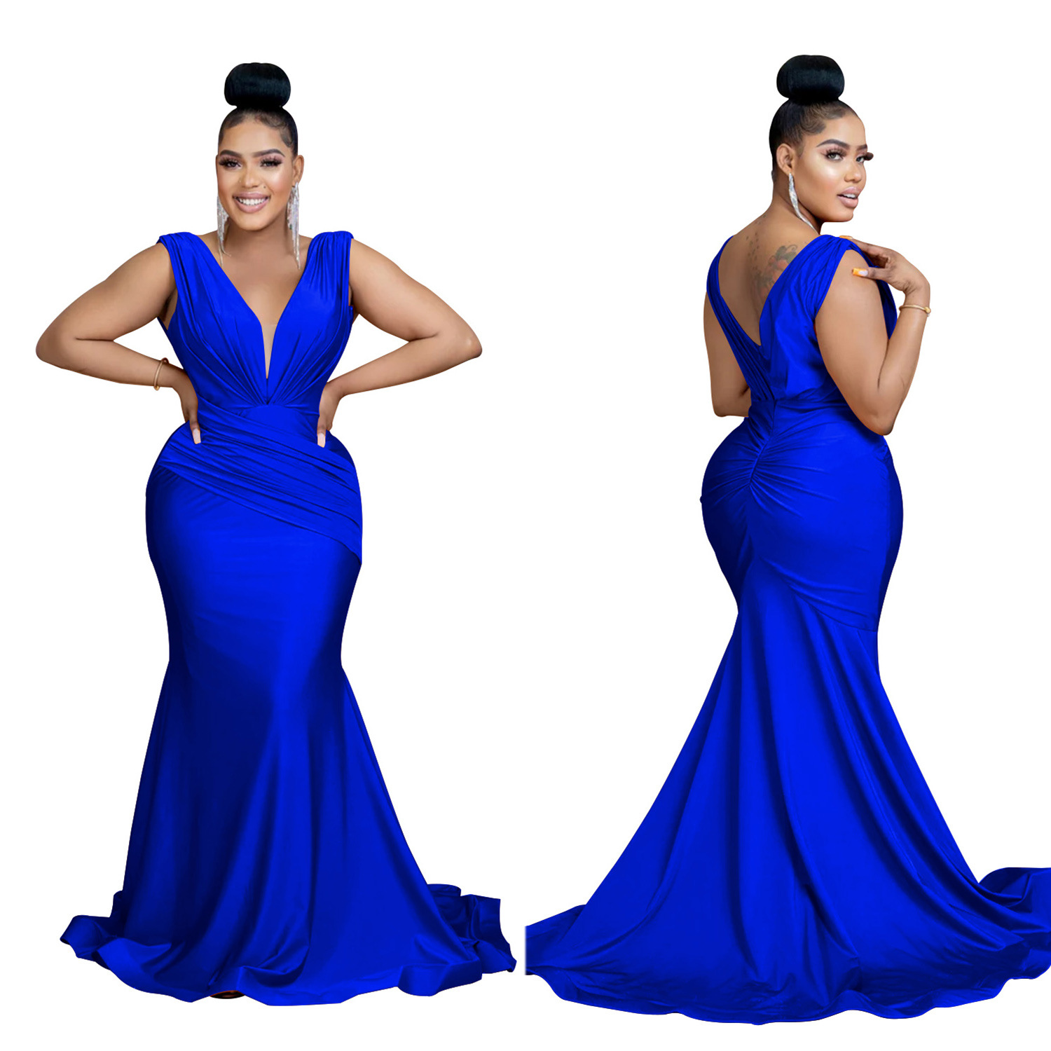 Abito lungo donna scollo a v plissettato elegante da sera_voghion.com