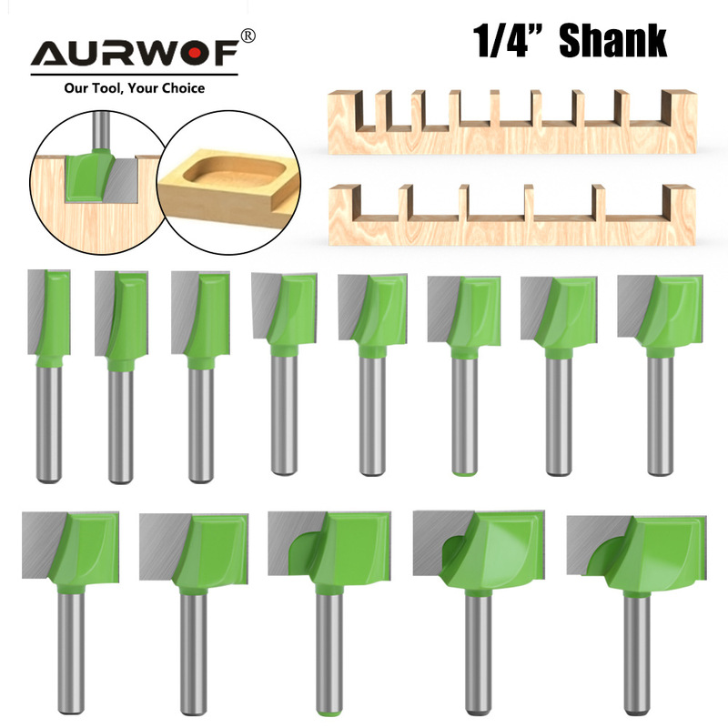 1/4 Inch Shank Green Bottom Cleaning Cutter 13-Piece Set for Milling Bottom Edges, Countertop Milling Cutter, Trimming Machine Cutter Head, Woodworking Machine Milling