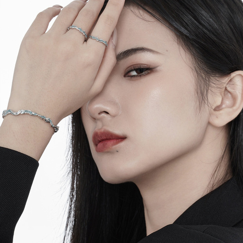 S2062 Mint Blue Cold Wind Texture S925 Sterling Silver Bracelet Ice Lake Series Epoxy Hand Accessories for Women High-end