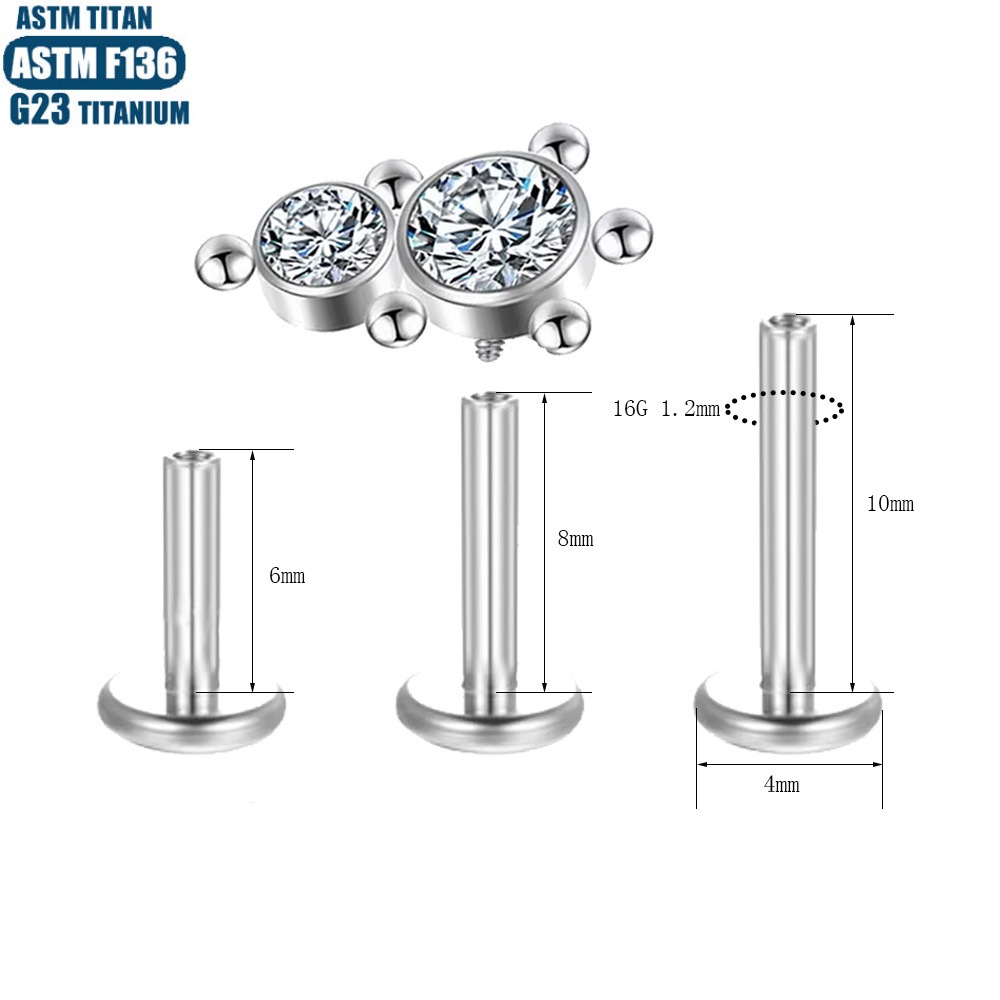 Silver pointed spike labret stud material detail