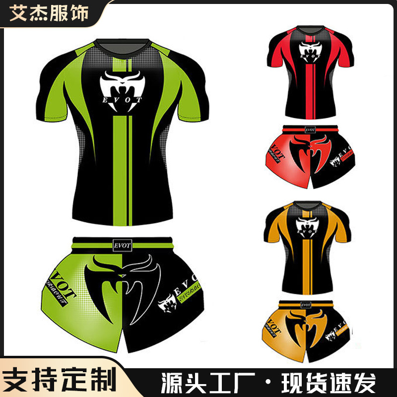 Evot Muay Thai Uniform Set for Martial Arts and Fitness Training, Wholesale Slim-Fit Short-Sleeve Muay Thai Training Thin Style