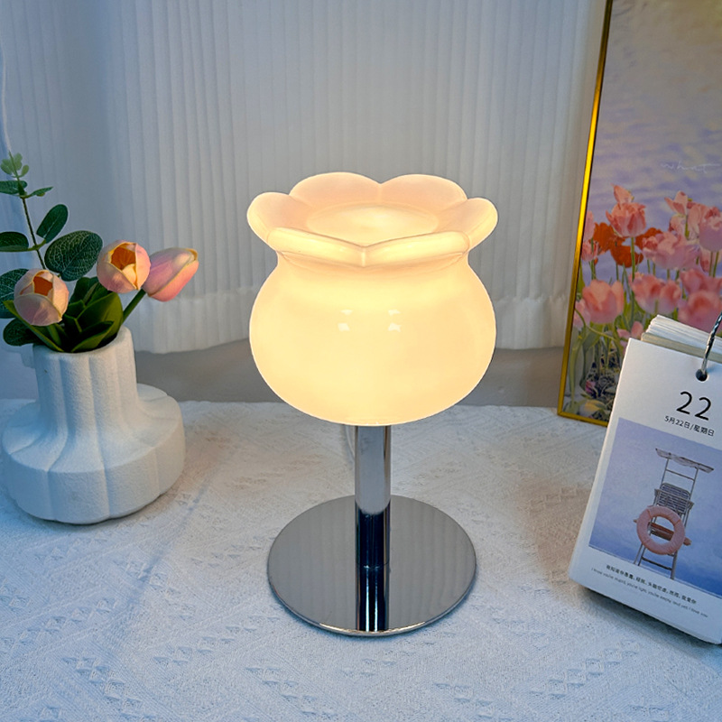 De estilo americano decorativo de vidrio neto rojo ins dormitorio lámpara de mesa simple luz lámpara de mesa de noche de lujo lámpara de atmósfera de escritorio creativo