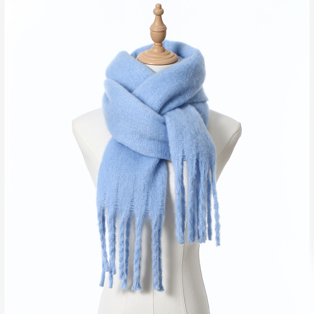 New Autumn and Winter Women's Shawl with Long Tassels, Thick Solid Color Scarf, Couple's Matching Style