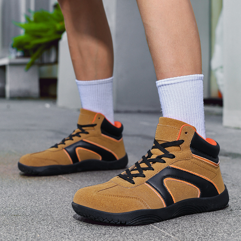 Cross-Border Large Size Couple High-Top Barefoot Wide-Toe Shoes Autumn and Winter Wide-Last Leather Sports Shoes for Men and Women Outdoor Hiking Shoes