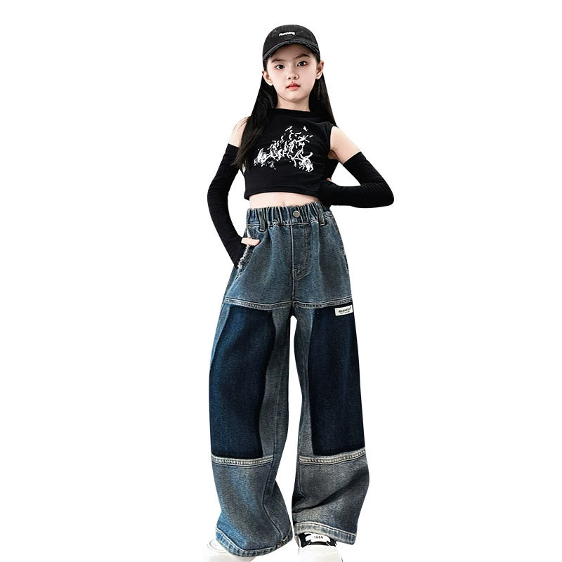 Autumn jeans, children's trousers, for teenagers, loose straight fit, for secondary school