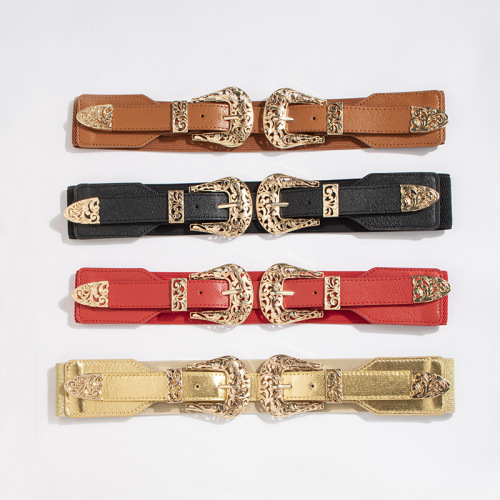 New Retro Buckle Stretch Wide Mesh Elastic Waist Cinch Band for Women, European and American Fashion Denim Style