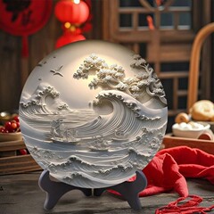 浮雕壁画立体感相框摆台乘风破浪新中式客厅书房创意高档桌面摆GG