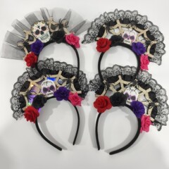 工場が国境を越えたハロウィーンは、カチューシャのクモの幽霊がカボチャの髪を飾ったクモの巣が光る
