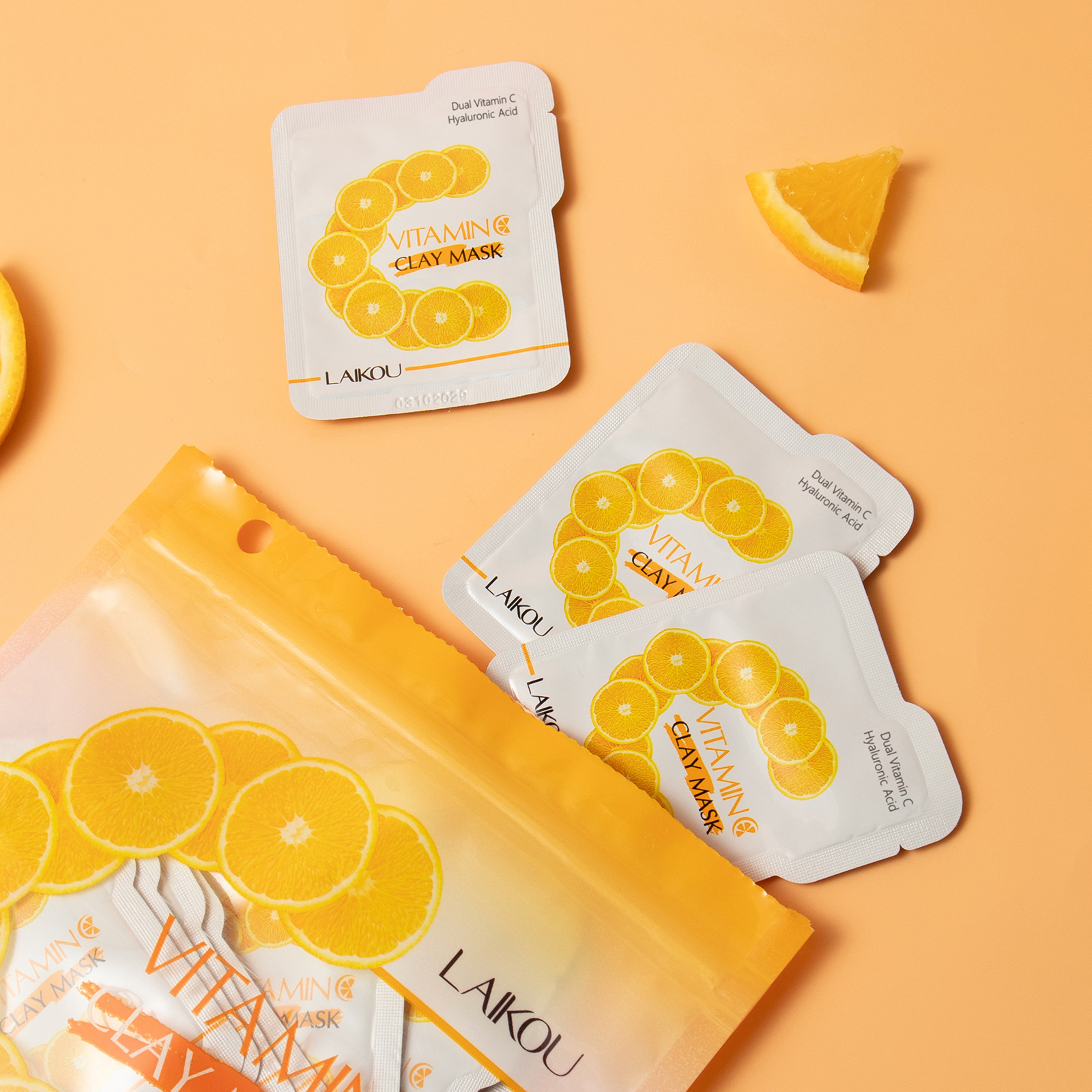 Cross-border in-stock new LAIKOU Vitamin c Mud Mask 5g*12 for pore cleansing, hydration and moisturizing, one-stop delivery undefined