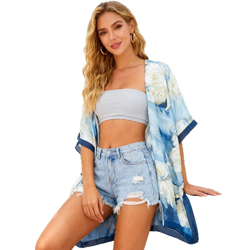 Vestido de impresión suelto de mujer transfronteriza de playa de vacaciones bikini chal Amazon explosión exclusiva para el verano