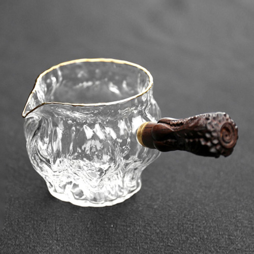 Glass side handle fair cup tea leaking cup walnut pattern male cup even cup tea sea heat-resistant tea divider tea set accessories