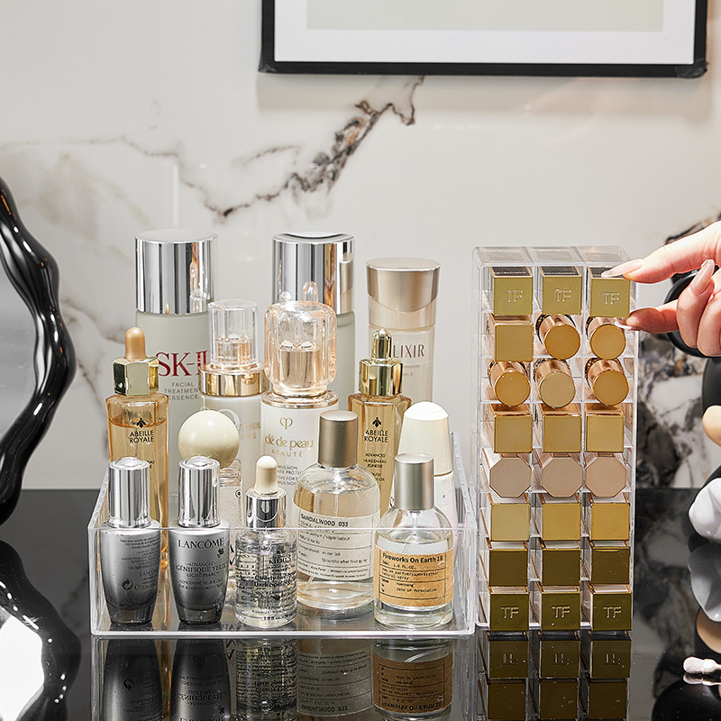 2025 New Transparent Acrylic Cosmetics Storage Box with Compartment Large Capacity Red Rack Nail Polish Display Stand