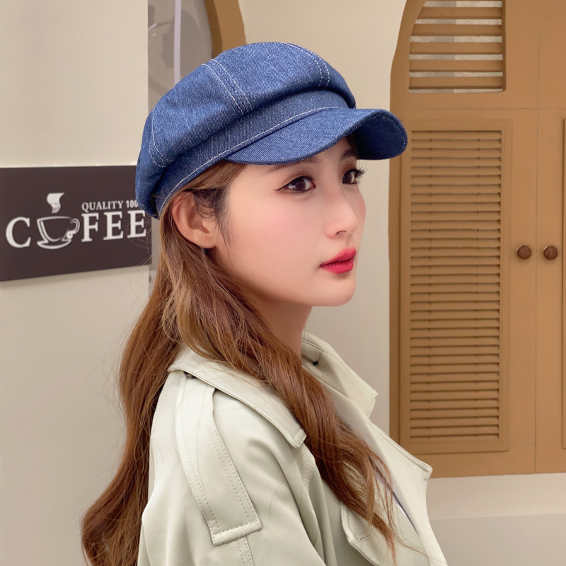 新款英伦复古休闲牛仔八角帽女春秋百搭韩版时尚韩版青年贝雷帽夏|undefined