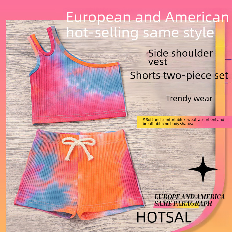 Cross-border export European and American girls fashion sleeveless jacket shorts summer camisole vest two-piece suit