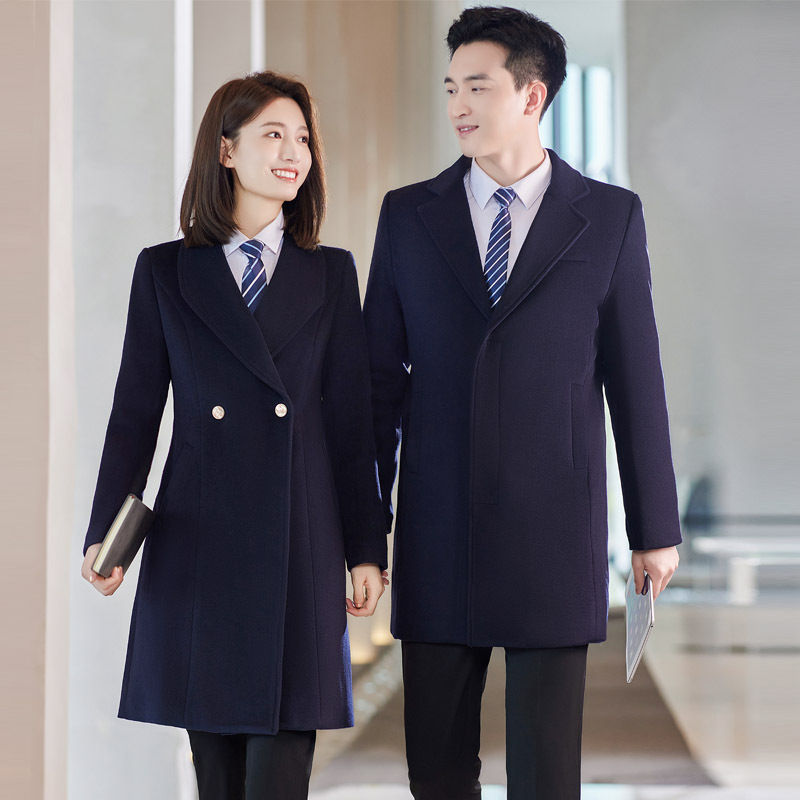 职业装毛呢大衣女中长款加棉加厚售楼部工作服黑色工装呢子外套冬