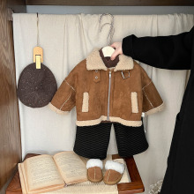 儿童皮毛一体外套童加绒帅气机车服皮衣女宝宝麂皮绒冬装潮童衣服