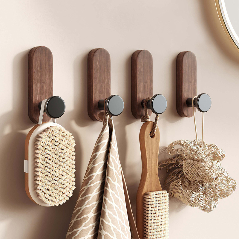 High-End Walnut Wood Hook, Strong Adhesive Wall Hook for Clothes, Bathroom Key Hook, Solid Wood Kitchen Hook, No-Nail Installation High-End Walnut Wood Hook, Strong Adhesive Wall Hook for Clothes, Bathroom Key Hook, Solid Wood Kitchen Hook, No-Nail Installation