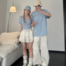特别的情侣装夏季2025新款小众设计不一样高级感短袖t恤两件套装