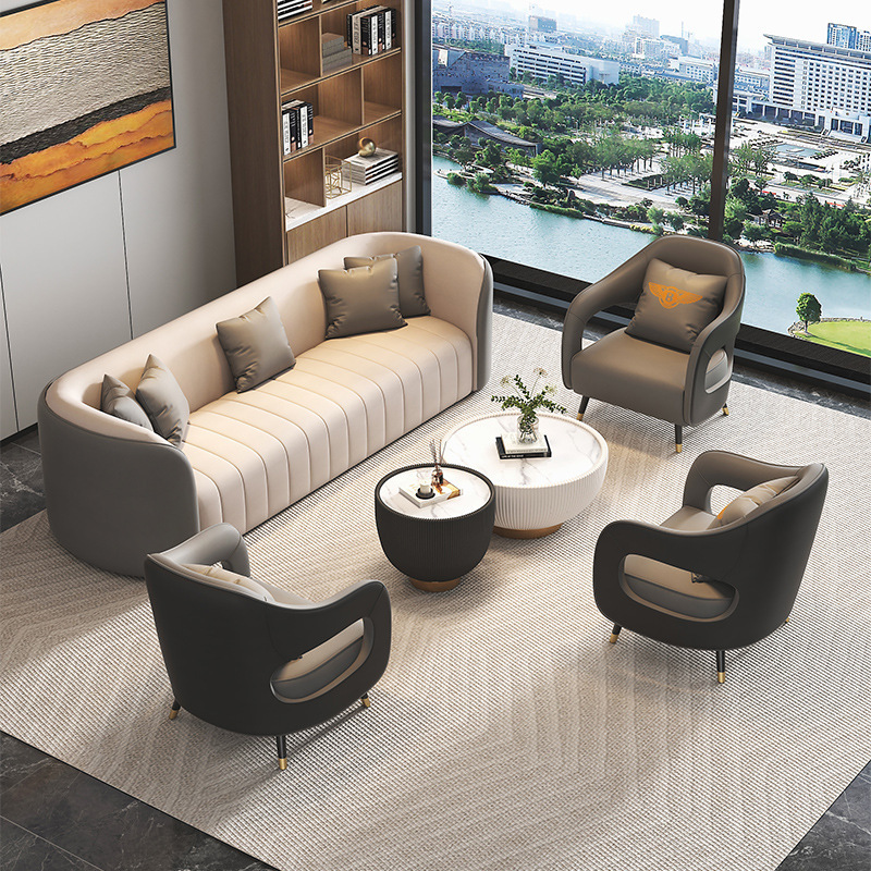 Salón de belleza de lujo ligero nórdico hotel sofá / silla de venta de recepción empresarial combinación de mesas de oficina negras