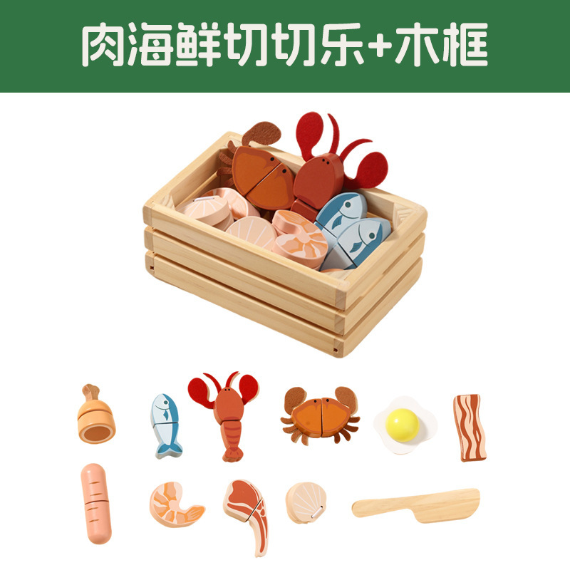 Diversión cortando carne y mariscos + marco de madera.