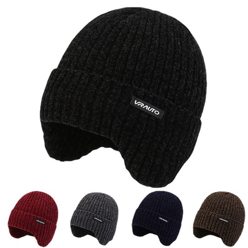 Winter Hat for Men, Thick Knit Wool Hat, Snow-Nylon Lined, Fleece Added, Autumn/Winter Outdoor Warm Ear Protection Hat, Cross-Border