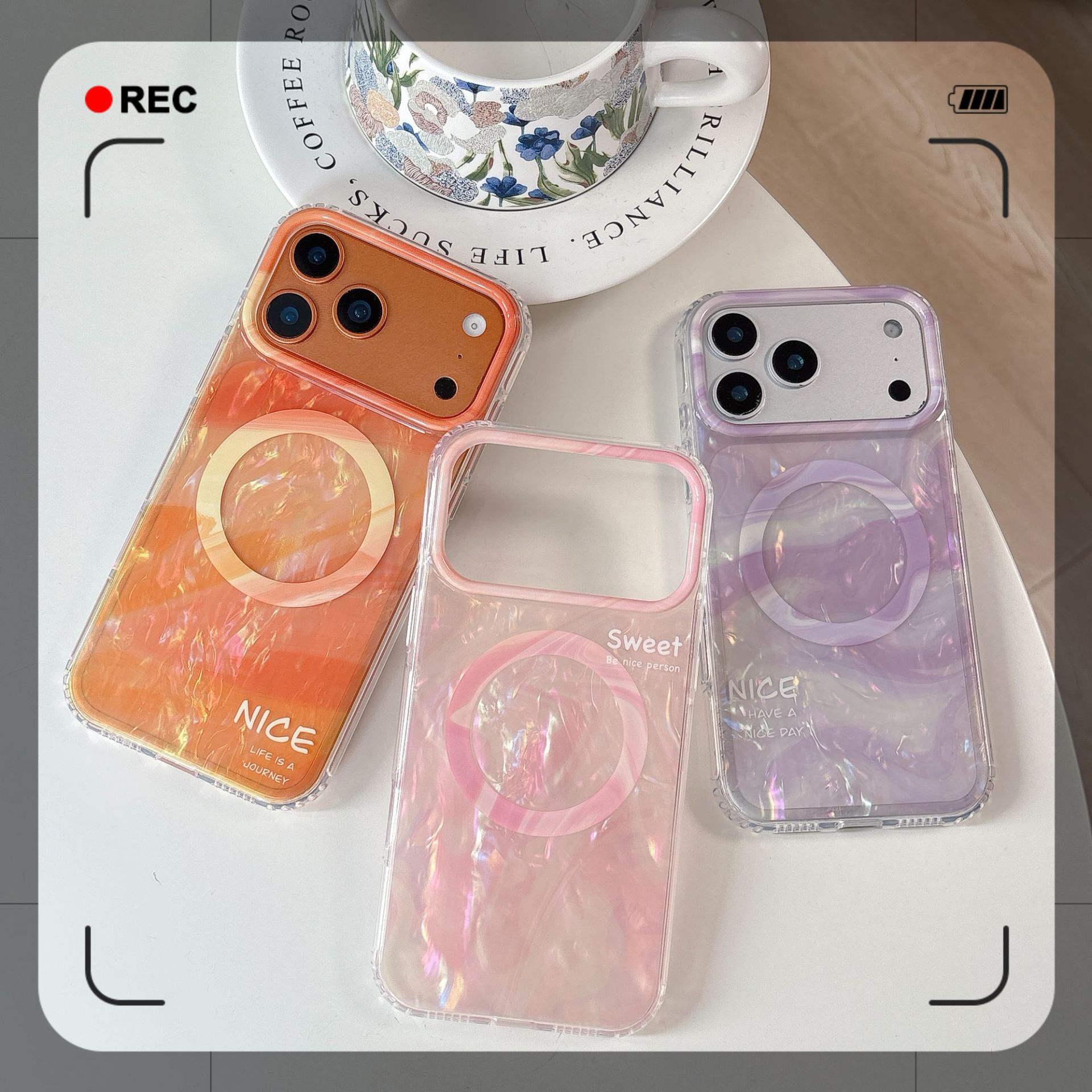 Ins-style Gradient Magnetic Case 17 Pro Max, Suitable IPhone 16, Protective Cover With Shell Pattern For 15/17_voghion.com