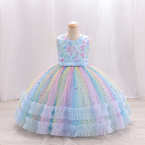 Girls toddlers host singer piano performance dresses catwalk baby ball gown fairy princess dress children's birthday gift party pageant dress for kids